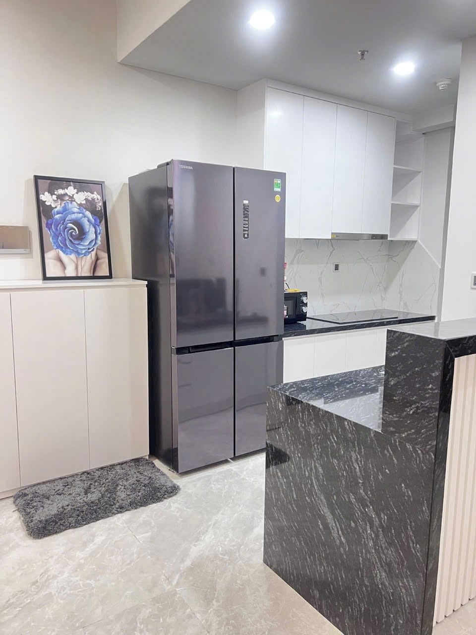 Full-size fridge, microwave, oven, stovetop