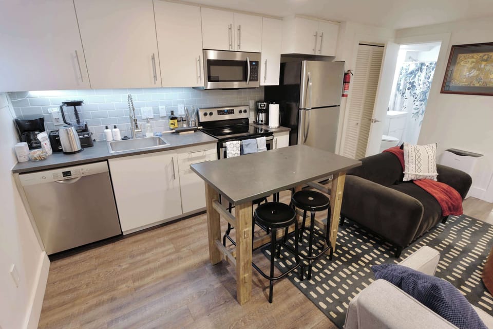 Our kitchen comes equipped with all you would need for a great stay including coffee, coffee maker, and basic cooking essentials! 