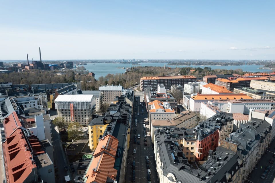 Our elevated view shows you the heart of Helsinki, looking straight down a lively street toward the water.