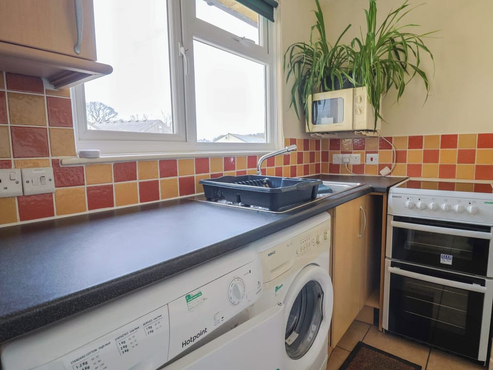 Fridge, microwave, dishwasher, cookware/dishes/utensils