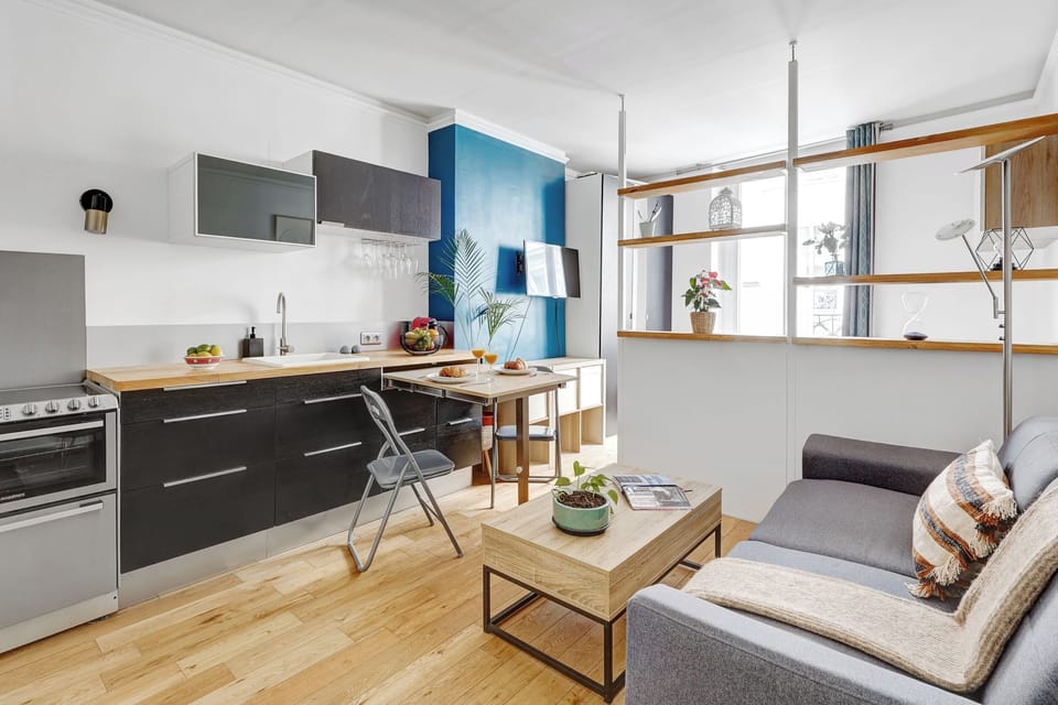 The open-plan living, kitchen and dining area