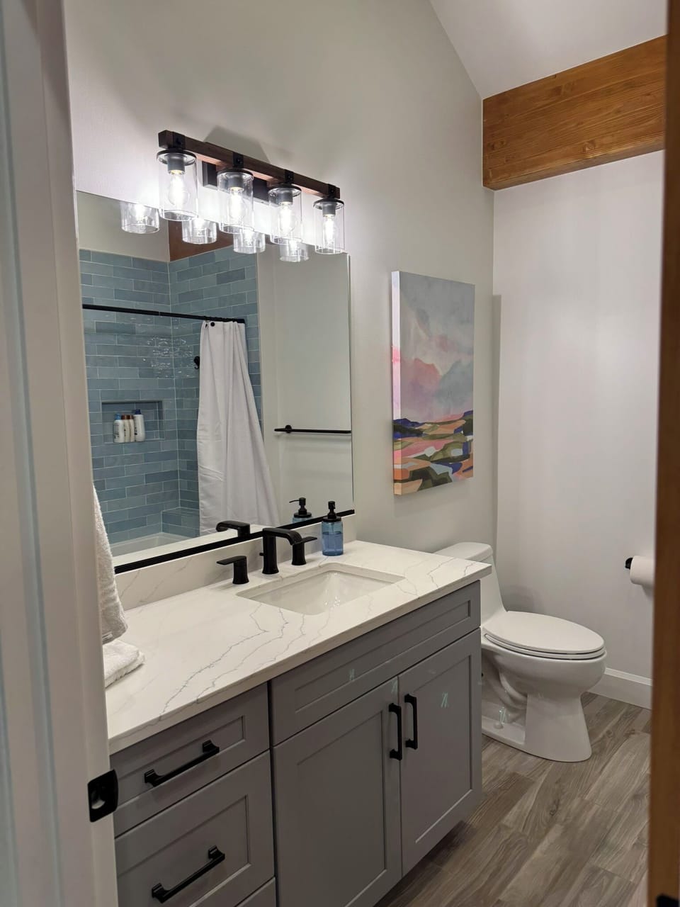 Upstairs bathroom with shower and bathtub