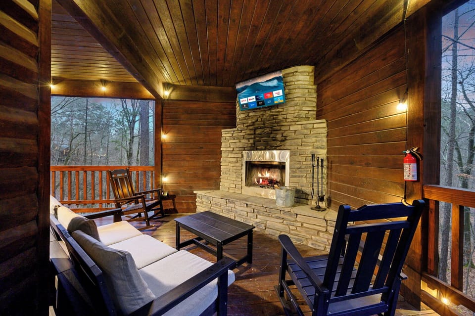 Wood burning fireplace on covered deck. BYO firewood