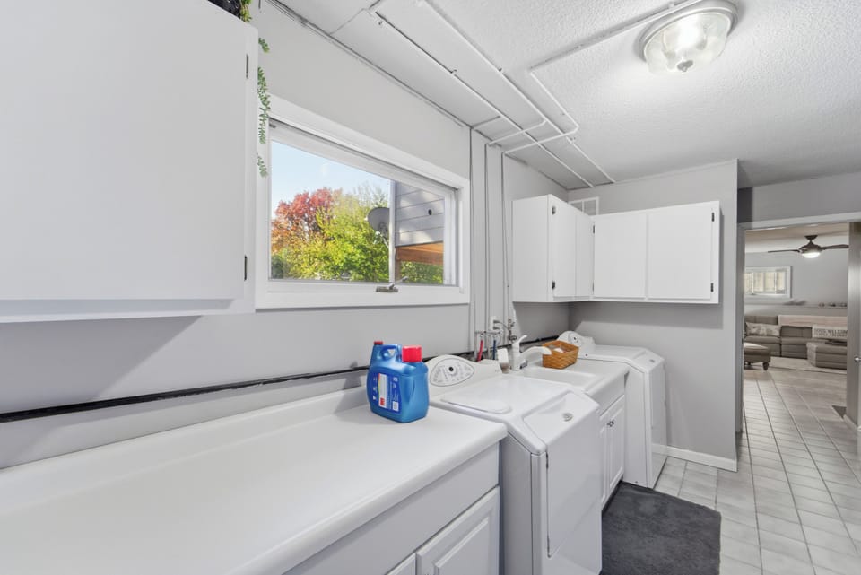 Laundry detergent and dryer sheets will be provided for guests in the basement laundry room.