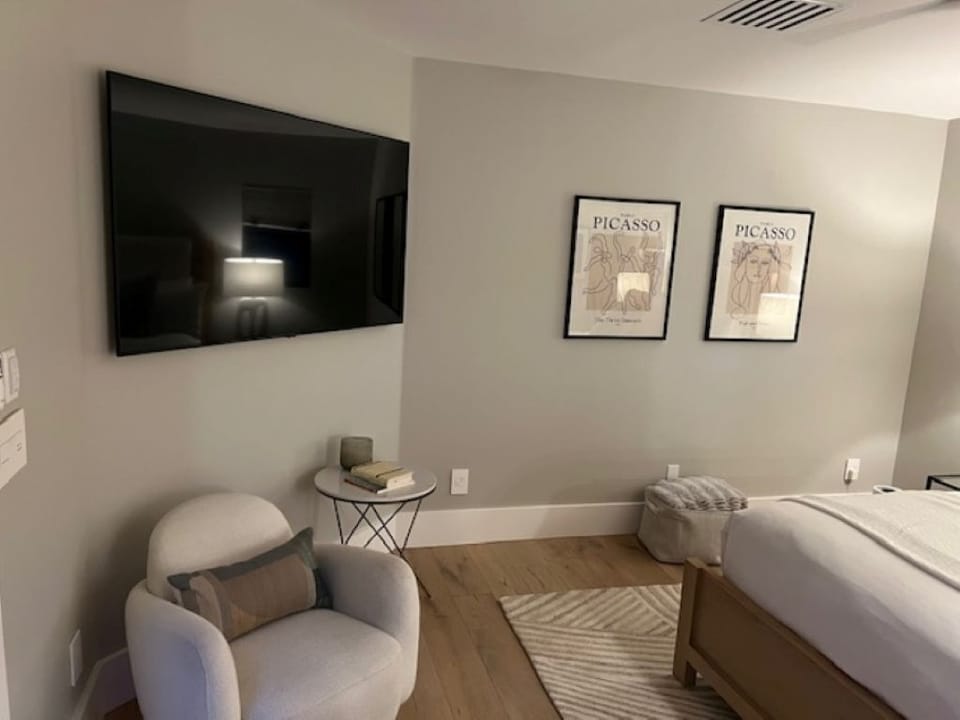 Large screen smart TV and sitting area