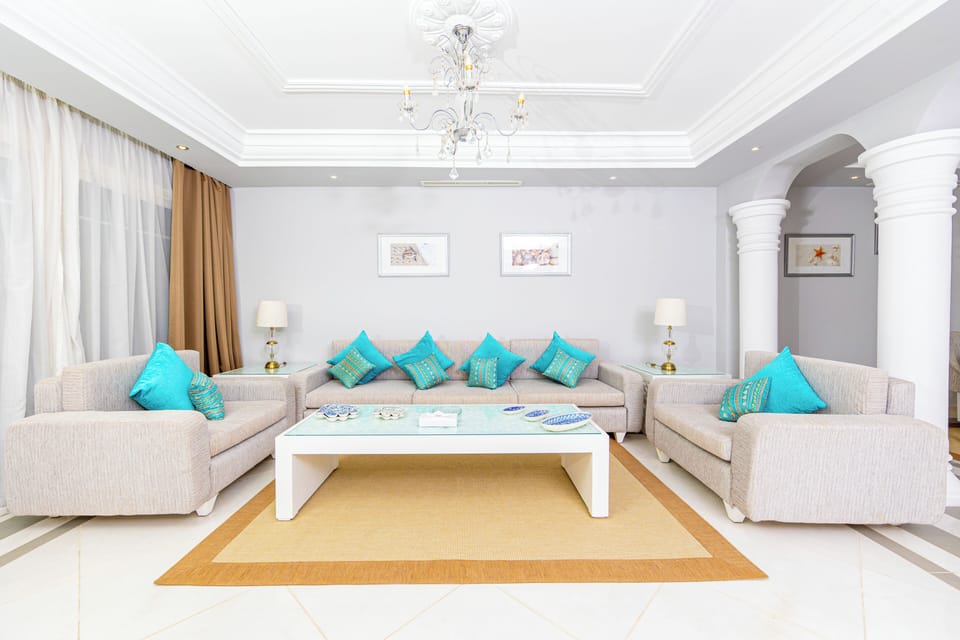 Royal Villa Sea View with Private Pool | Living area | LED TV, table tennis, books
