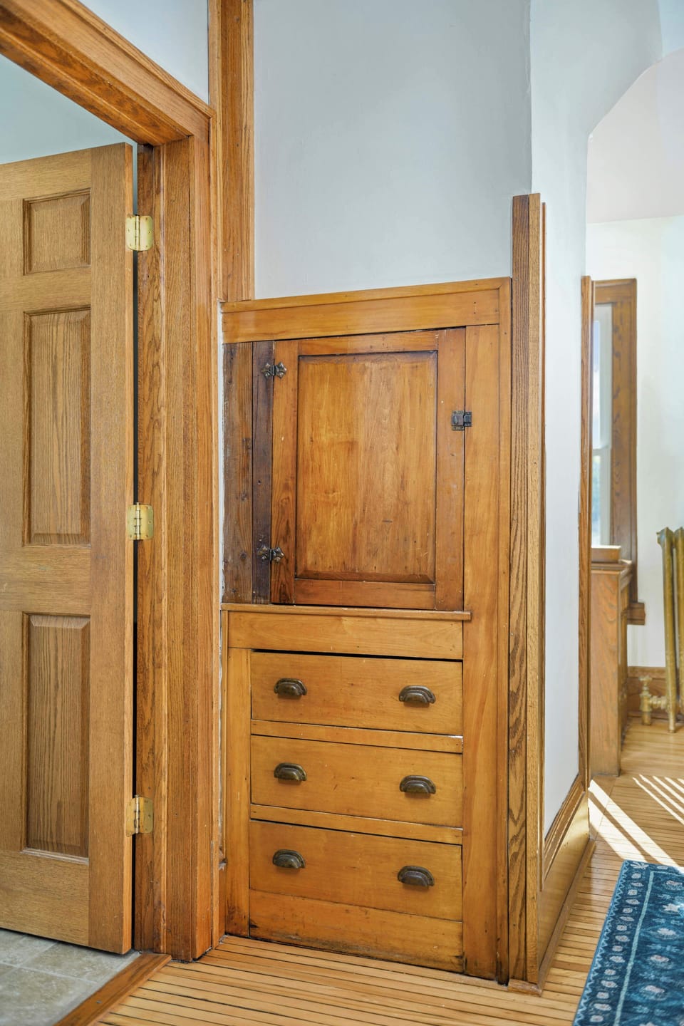 Spare towels inside linen closet
