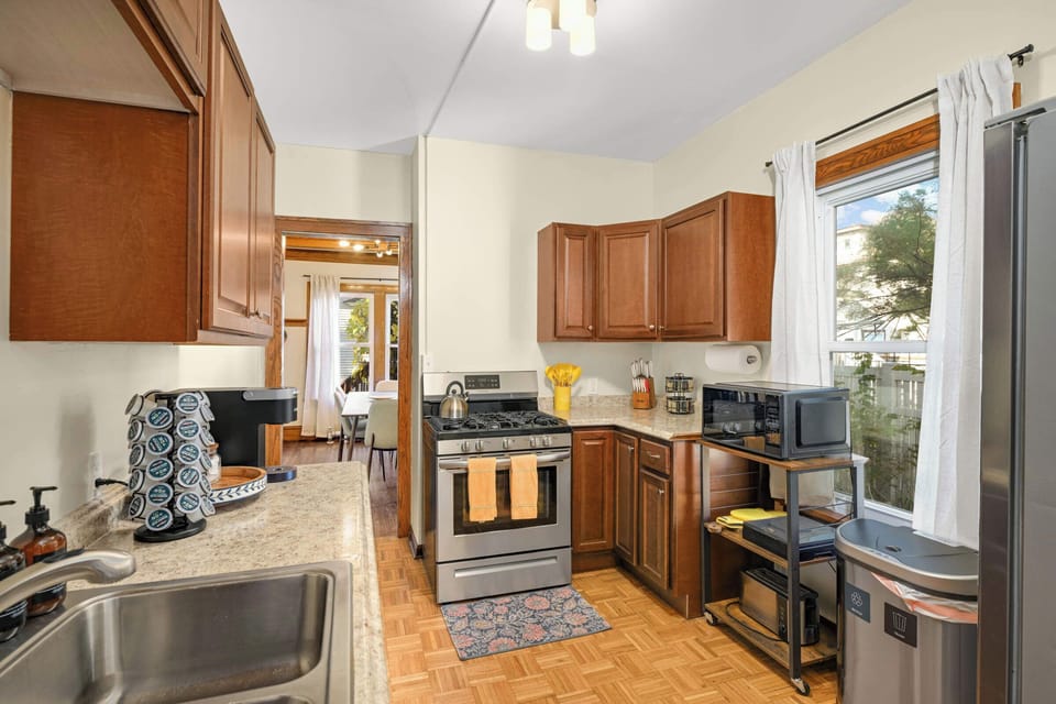 Fully stocked kitchen for breakfasts, dinners, and longer stays