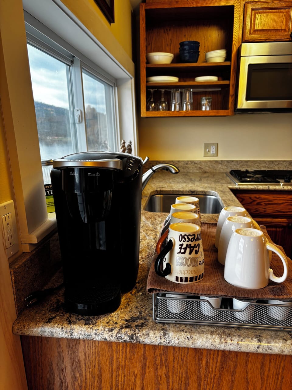 Upstairs coffee bar w/Keurig machine
