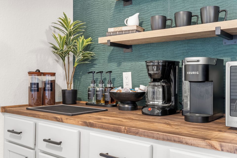 Coffee Bar with Keurig and Drip Coffee Maker.