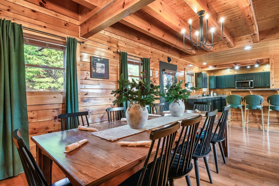 Dining space open to the kitchen for easy group gatherings.