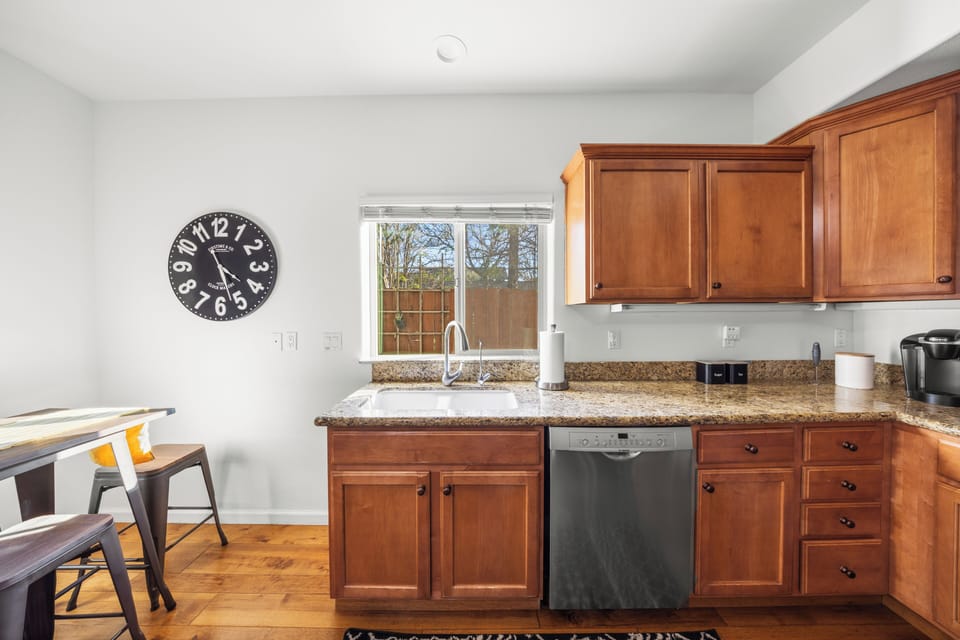 Modern kitchen with classic touches and ample space.