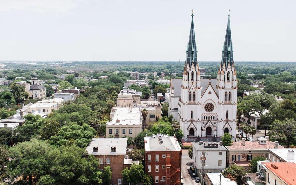 City view with cathedral tower