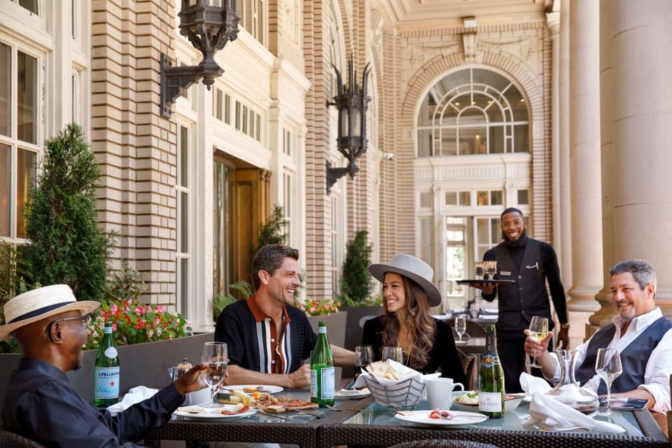 Elegant outdoor dining scene.