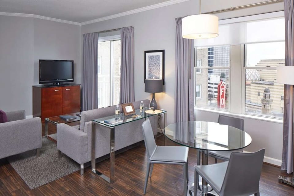Living area with dining table