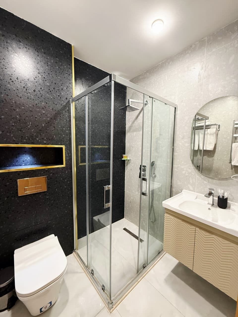 Hair dryer, bathrobes, slippers, heated floors