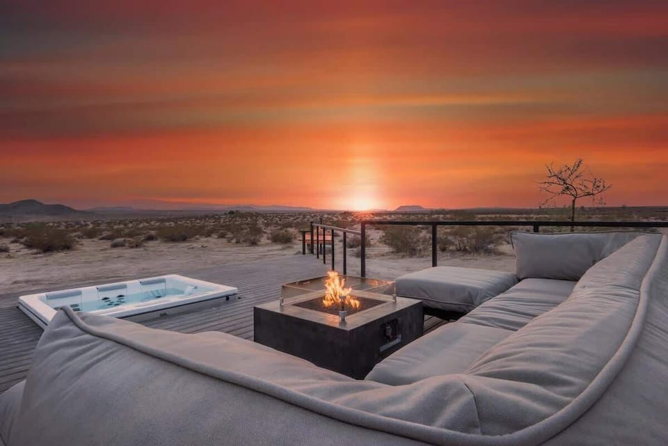 Separate hot tub and fire pit deck space - perfect for catching the sunset