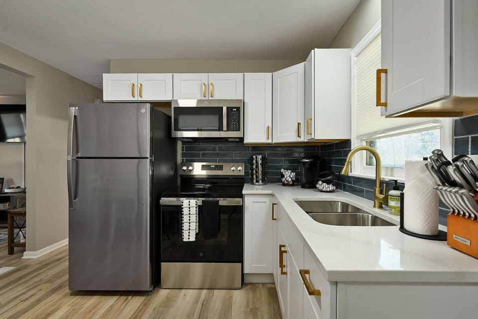 Updated kitchen with modern appliances and plenty of counter space for longer stays or group travel.