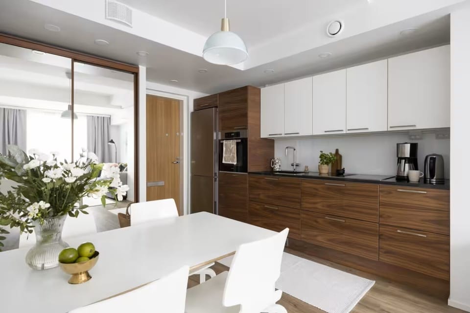 Superior Apartment, City View | Private kitchen | Full-size fridge, microwave, oven, stovetop