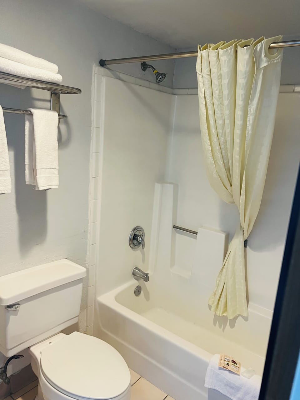 Basic Double Room, 2 Queen Beds | Bathroom | Towels, soap, shampoo, toilet paper