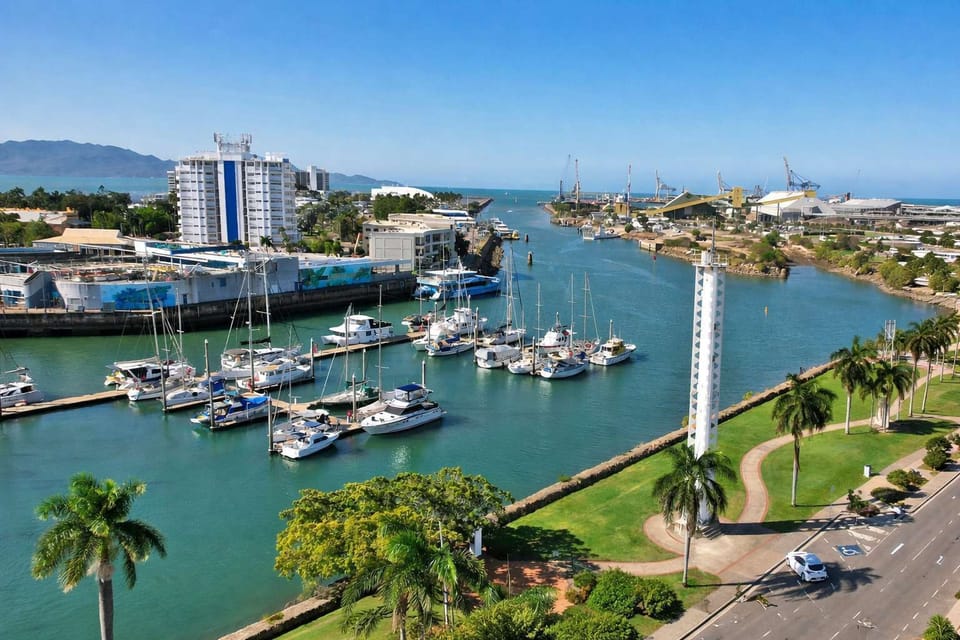 Marina and waterfront views near restaurants and walking paths