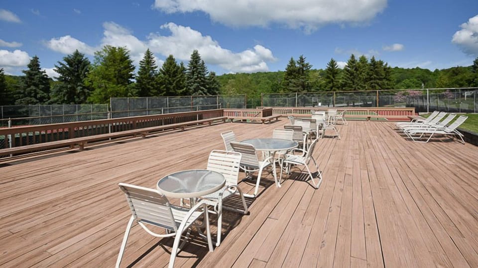 Spacious sun deck surrounded by forest views, perfect for soaking in fresh mountain air and unhurried afternoons.