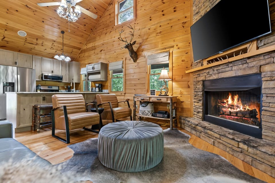 Cozy living room with fireplace and comfy seating