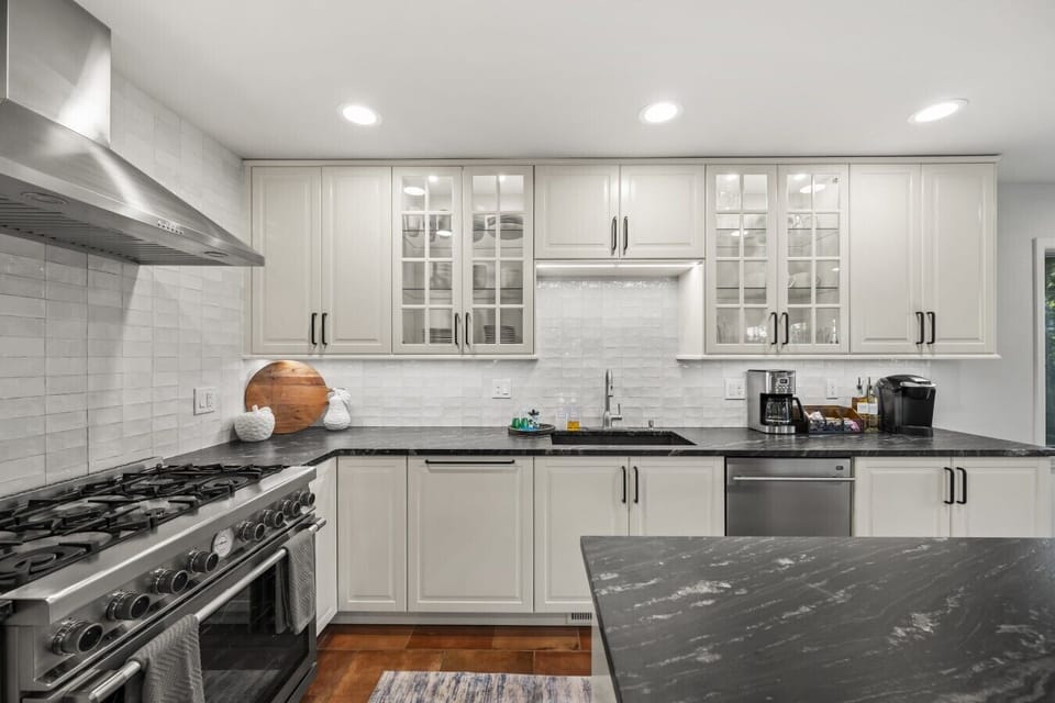 Chefs kitchen with professional gas range