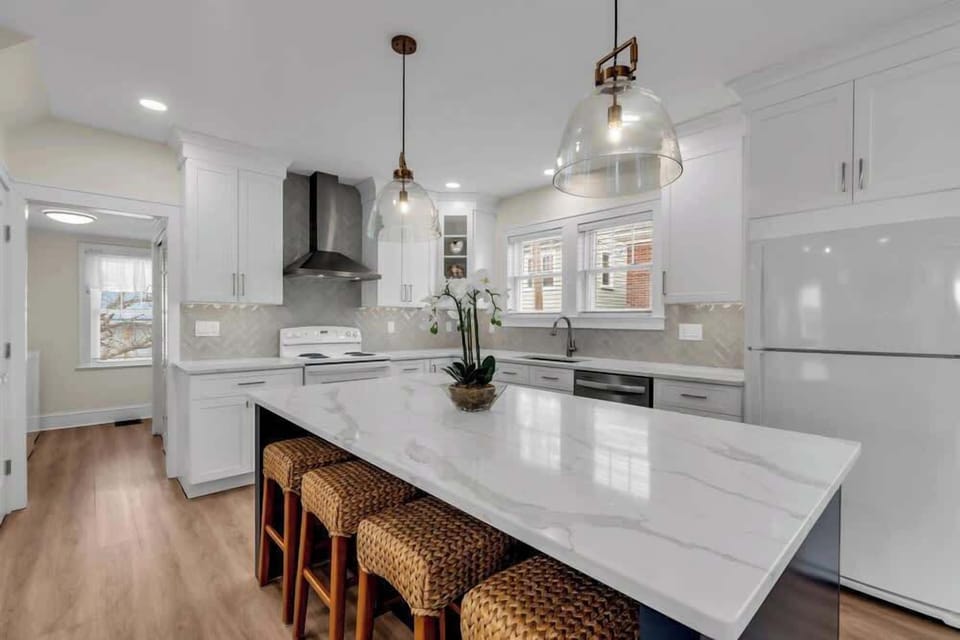 Our updated and open kitchen with massive island is a great spot for the family to prepare dinner or have snacks as you plan the next day’s adventures! 
