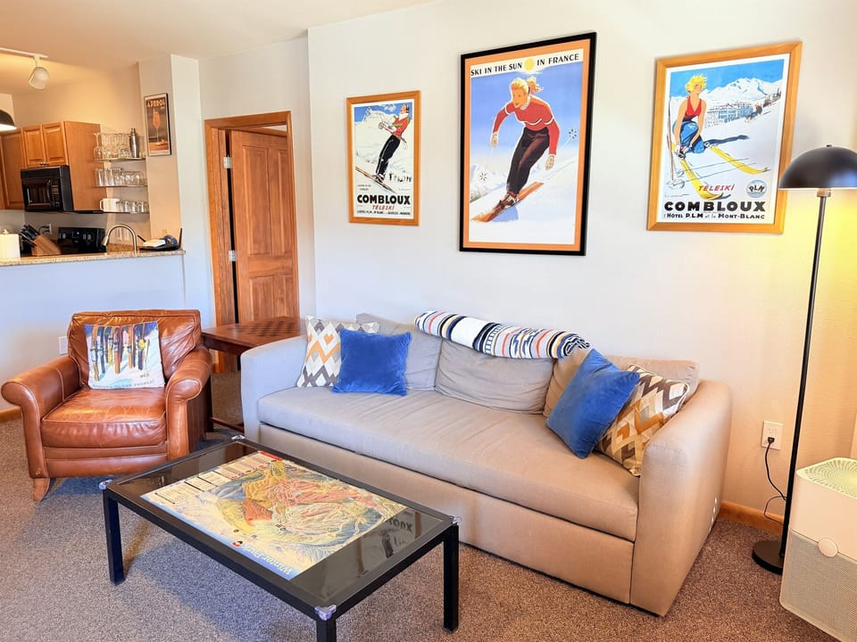 Large Couch and Coffee Table with Trail Map