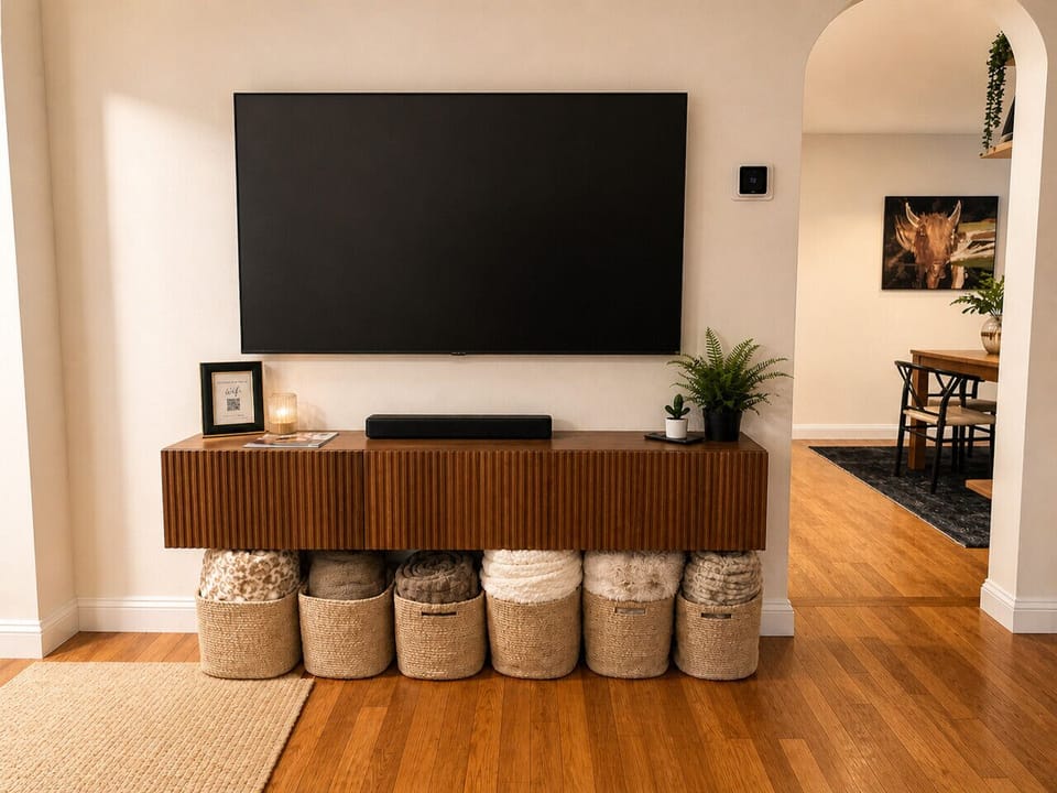 Media console with an Amazon Fire soundbar
