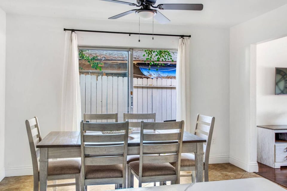 Sunny dining area with a warm, welcoming atmosphere.