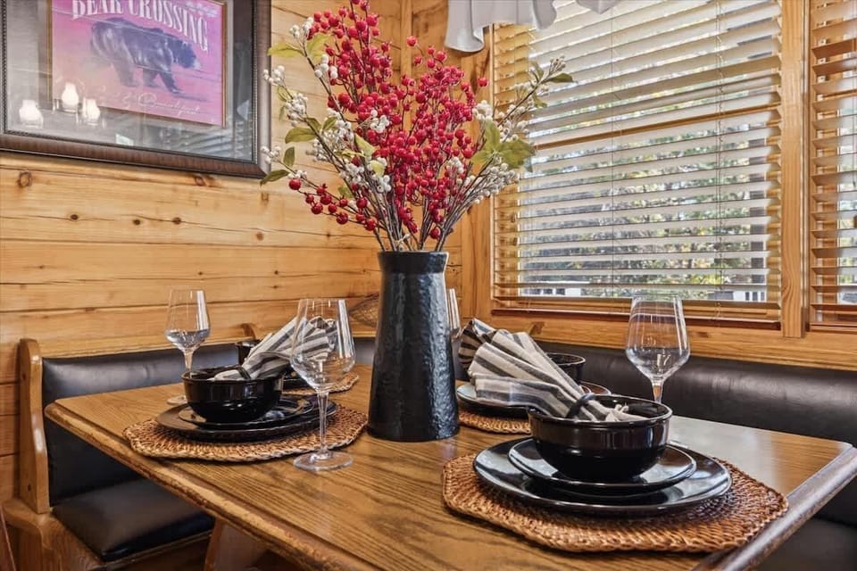 Gather around the dining table at Firefly Holler—perfect for shared meals and mountain memories.