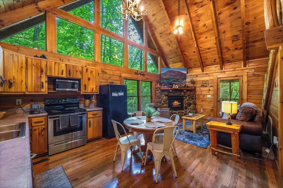 Dining table for four, conveniently located in the open living space.