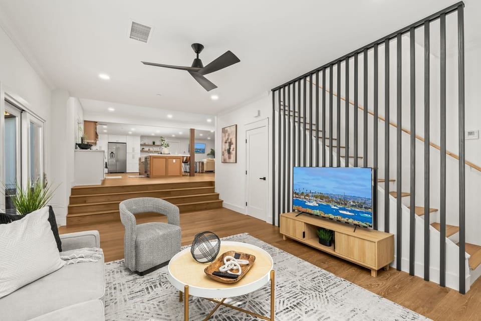 Bright open-plan living room with stylish décor