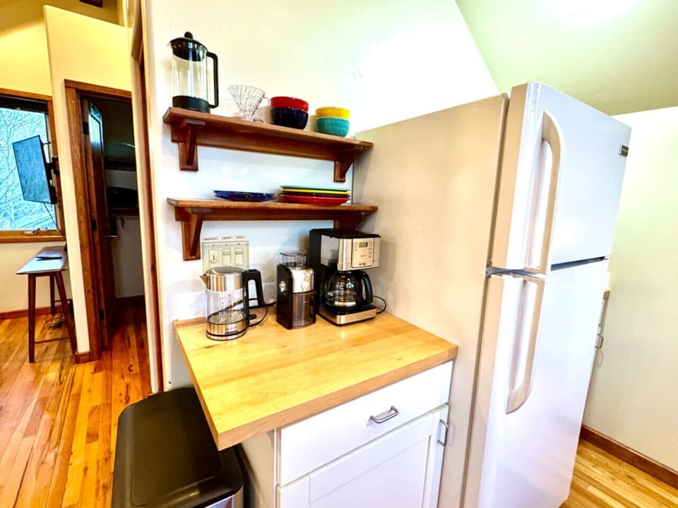 Our coffee station has drip, french press and pour over options along with a quality burr grinder to set you up with the perfect cup of coffee!