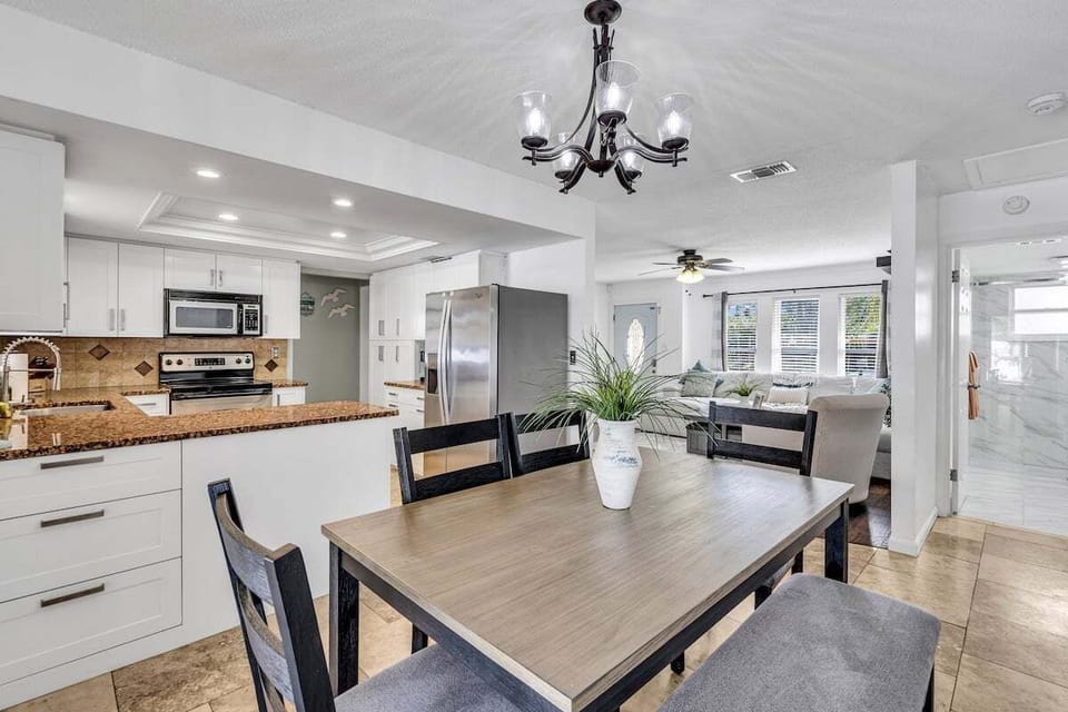 Enjoy some local takeout or a homemade meal with family and friends at the table. With the 4 chairs and bench seating, you can seat 6 comfortably.