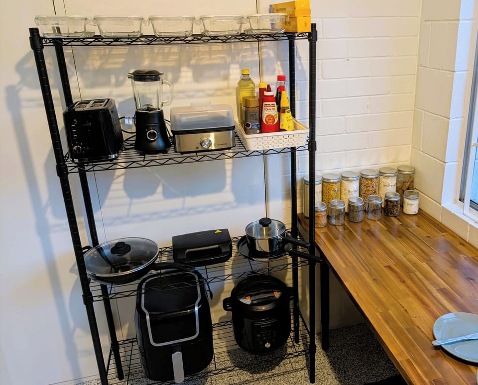 Fridge, ice maker, blender, toaster, cooker,  rice cooker, pots, filtered water