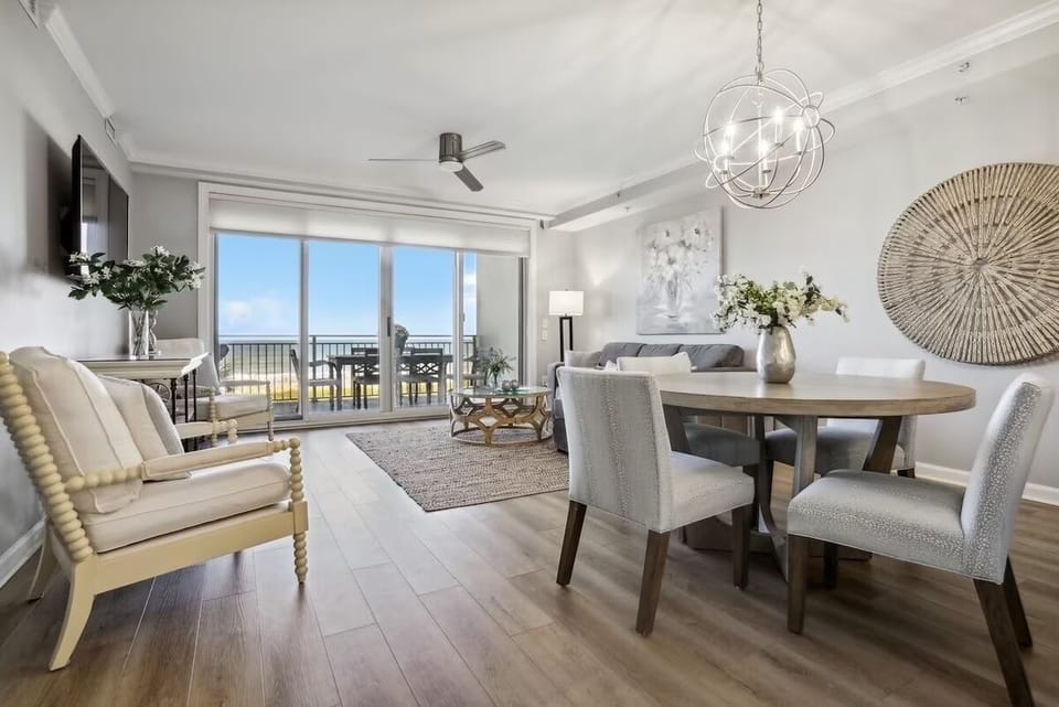 Elegant Oceanfront Living & Dining with Panoramic Beach Views