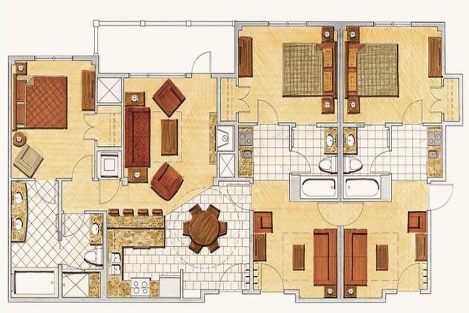 Two private suites attached to main one bedroom full kitchen/living room.