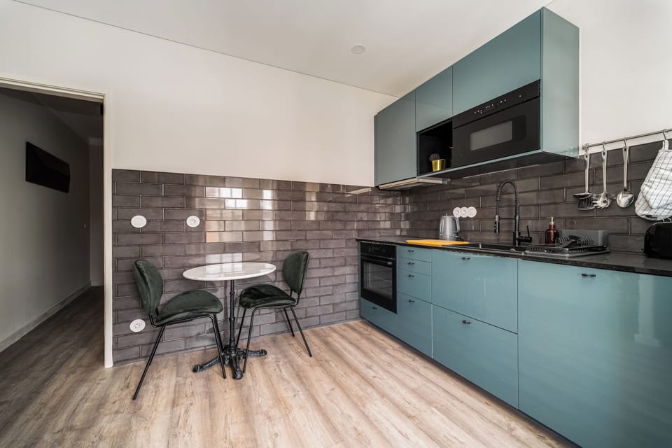Classic Apartment, City View | Private kitchen | Fridge, microwave, oven, stovetop