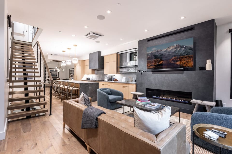 Luxury Living Room • Cozy Fireplace