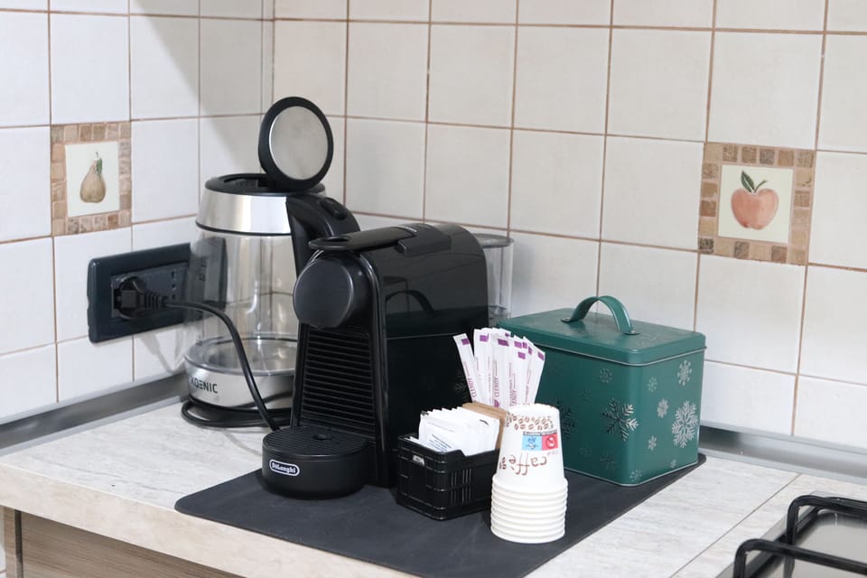 Mini-fridge, microwave, oven, stovetop