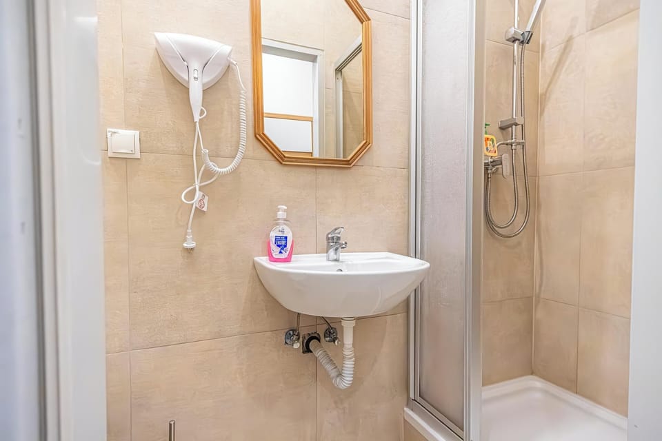 Basic Apartment | Bathroom | Shower, free toiletries, hair dryer, towels