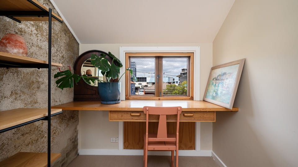 Dedicated desk space with fast Wi-Fi and natural light for remote work or study..