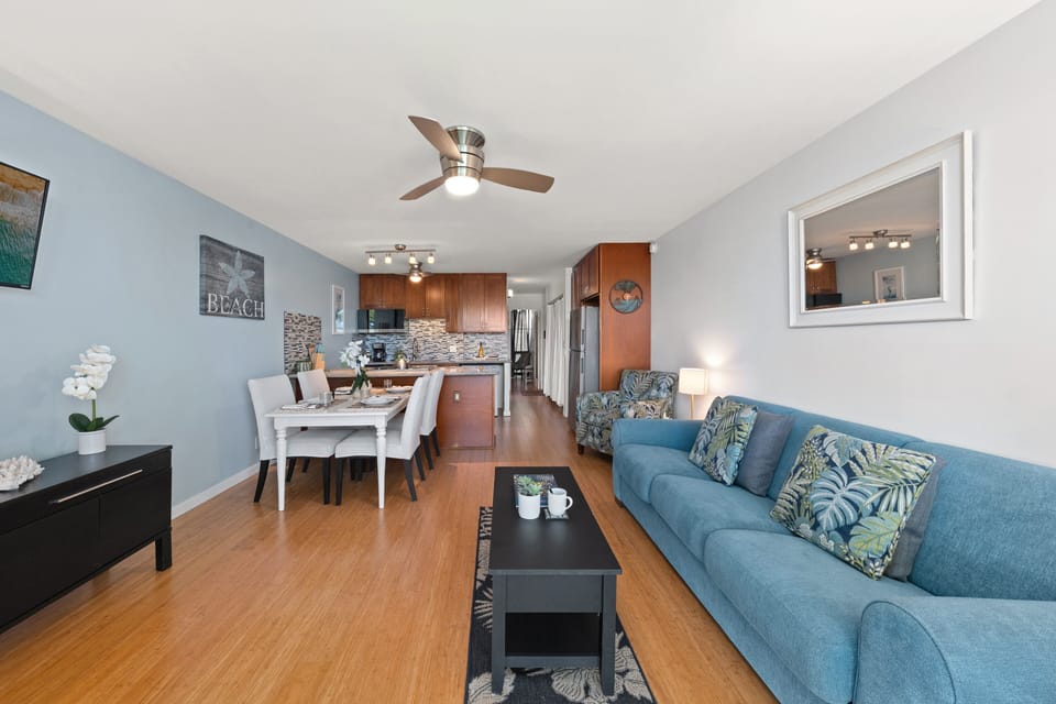 Open-concept design makes cooking and socializing easy. Enjoy casual meals at the dining table right off the convenient kitchen space