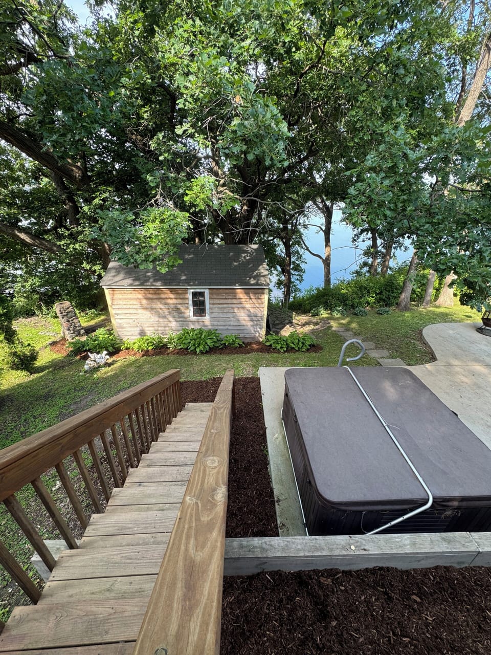 Stairs going down from the upper deck 