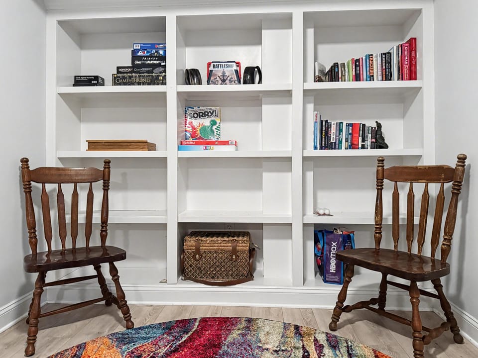 Books and games in game room 