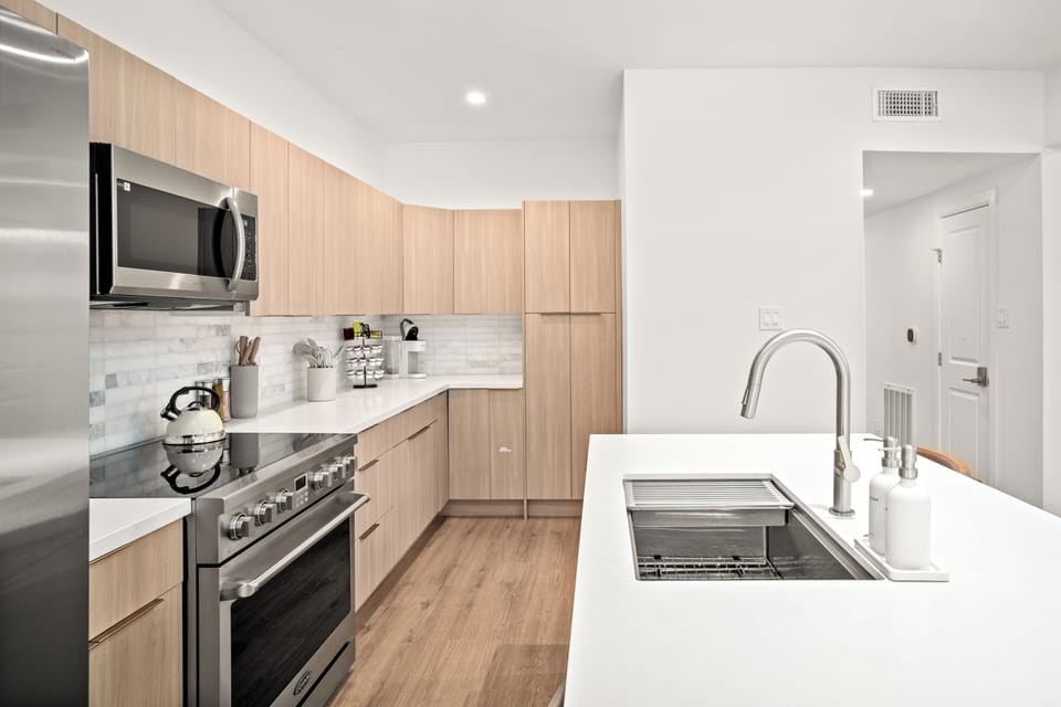 Our kitchen features a full suite of modern appliances.