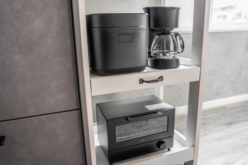 Fridge, microwave, stovetop, rice cooker